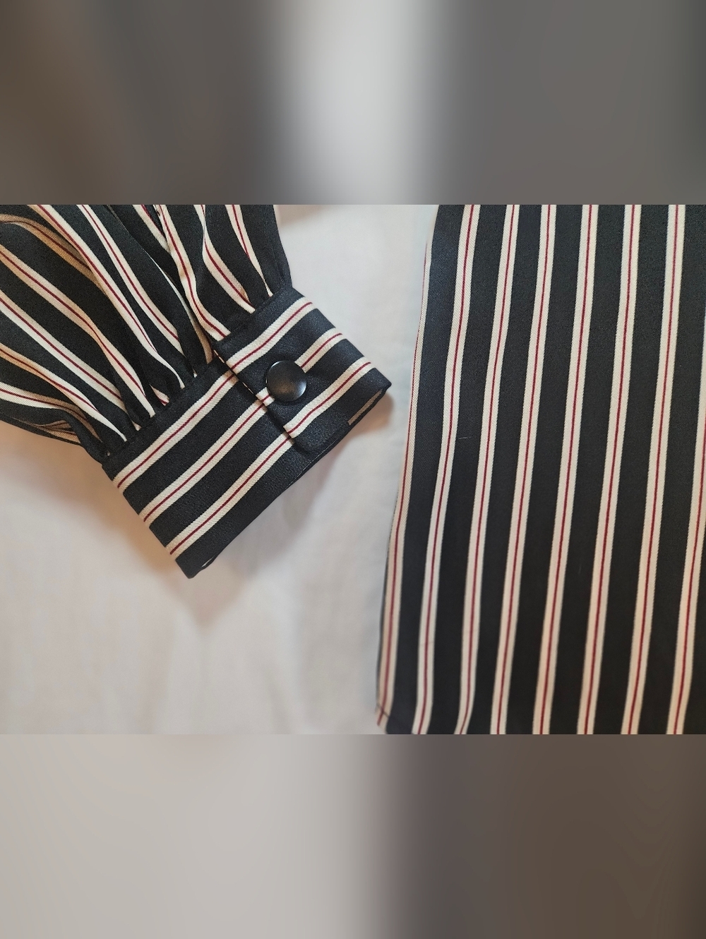 Zara Basic Womens Black & White Striped Long Sleeve Neck Tie Satin Blouse Sz L - Picture 3 of 14